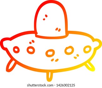 warm gradient line drawing of a cartoon alien spaceship