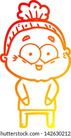 desenho linha gradiente quente de uma mulher velha feliz do desenho animado