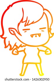 warm gradient line drawing of a cartoon undead vampire girl