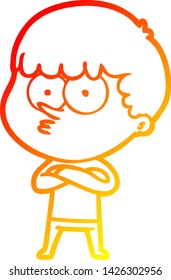 warm gradient line drawing of a cartoon curious boy