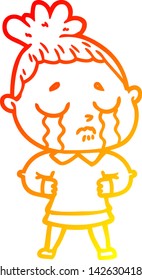 dibujo de línea de gradiente cálido de una mujer llorando