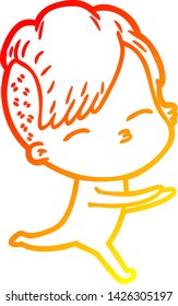 warm gradient line drawing of a cartoon girl in onesie