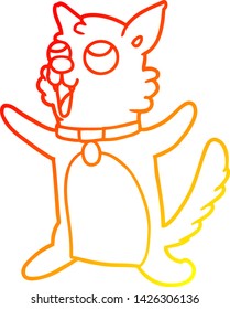 dibujo de línea de degradado cálido de un perro de dibujos animados