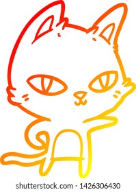 warm gradient line drawing of a cartoon cat staring