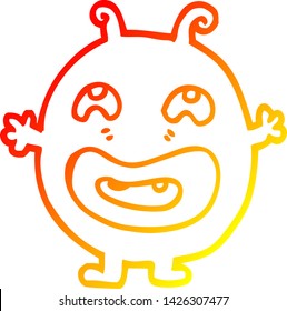 dibujo de línea de degradado cálido de un monstruo de dibujos animados