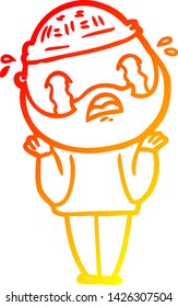 warm gradient line drawing of a cartoon bearded man crying
