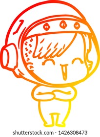 warm gradient line drawing of a cartoon laughing astronaut girl 