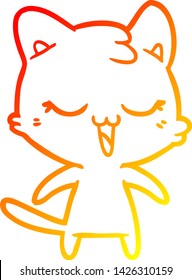dibujo de línea de degradado cálido de un gato de dibujos animados