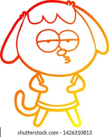 warm gradient line drawing of a cartoon bored dog