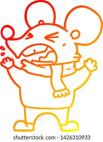 warm gradient line drawing of a cartoon angry mouse