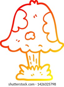 warm gradient line drawing of a cartoon mushroom