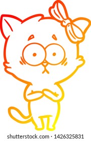 dibujo de línea de degradado cálido de un gato de dibujos animados