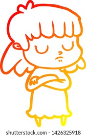 warm gradient line drawing of a cartoon indifferent woman