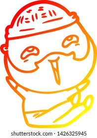 warm gradient line drawing of a cartoon happy bearded man