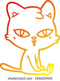 dibujo de línea de degradado cálido de un gato de dibujos animados
