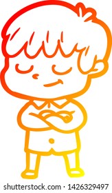 dibujo de línea de gradiente cálido de un niño feliz con dibujos animados