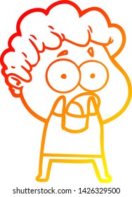 dibujo de línea de gradiente cálido de un hombre de dibujos animados jadeando en sorpresa