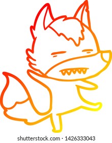 warm gradient line drawing of a cartoon wolf showing teeth