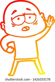dibujo de línea de gradiente cálido de un hombre calvo cansado de la caricatura