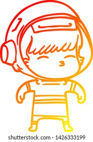 warm gradient line drawing of a cartoon curious astronaut