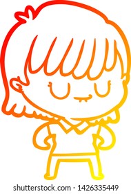 dibujo de línea de gradiente cálido de una mujer caricaturista