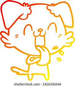 warm gradient line drawing of a cartoon panting dog