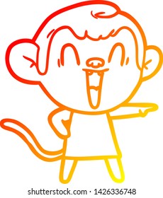 warm gradient line drawing of a cartoon laughing monkey