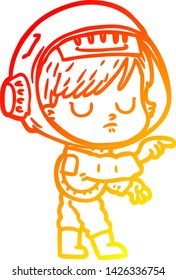warm gradient line drawing of a cartoon astronaut woman