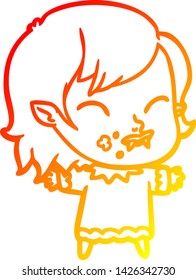warm gradient line drawing of a cartoon vampire girl with blood on cheek