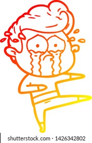 warm gradient line drawing of a cartoon crying dancer