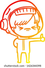 warm gradient line drawing of a cartoon astronaut woman