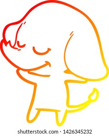 dibujo de línea de degradado cálido de un elefante sonriente de dibujos animados