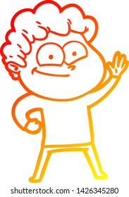warm gradient line drawing of a cartoon happy man
