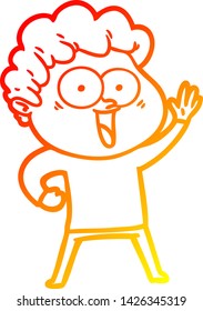 warm gradient line drawing of a cartoon happy man