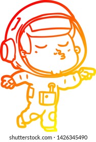 warm gradient line drawing of a cartoon confident astronaut