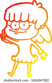 warm gradient line drawing of a cartoon smiling woman