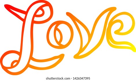 dibujo de línea de degradado cálido de un cartel de amor de dibujos animados