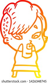 warm gradient line drawing of a cartoon surprised girl