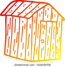 dibujo de línea de gradiente cálido de un cobertizo de madera de dibujos animados