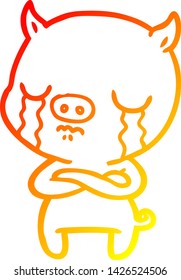 warme Farbverlauf-Linienzeichnung eines Kartoonschweins