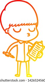 warm gradient line drawing of a cartoon calm boy