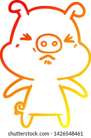 warm gradient line drawing of a cartoon angry pig