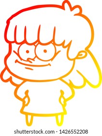 warm gradient line drawing of a cartoon smiling woman