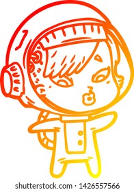 warm gradient line drawing of a cartoon astronaut woman