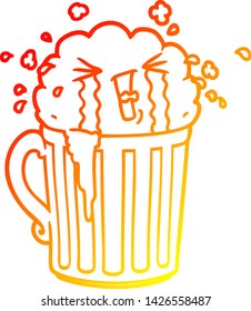 warm gradient line drawing of a cartoon mug of beer crying