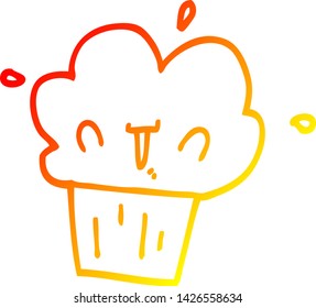 dibujo de línea de gradiente cálido de un quequito de dibujos animados
