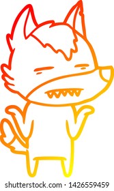 warm gradient line drawing of a cartoon wolf showing teeth