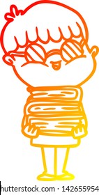 warme Farbverlauf-Linienzeichnung eines Cartoon-Jungen mit Brillenaufnahmen