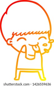 warm gradient line drawing of a cartoon boy blowing raspberry