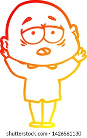 warm gradient line drawing of a cartoon tired bald man